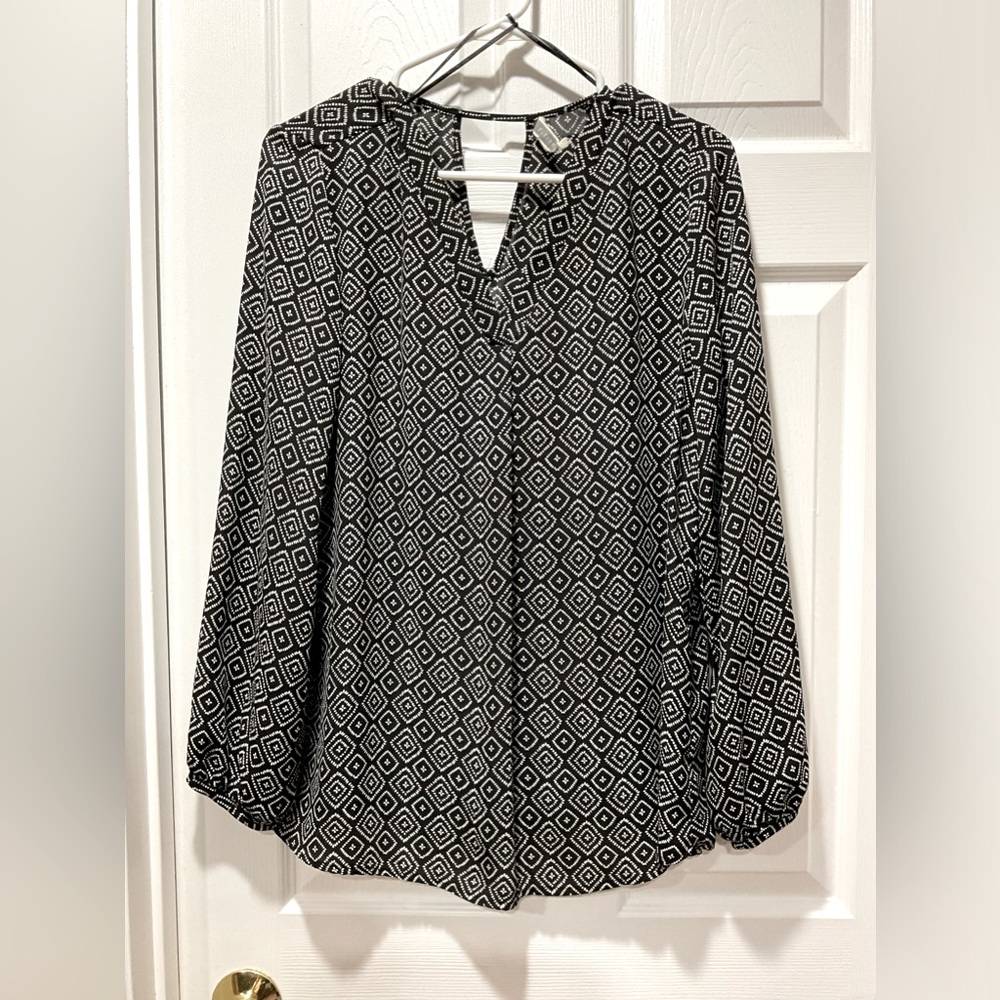 Geometric pattern tunic top V-neck loose shirt  L